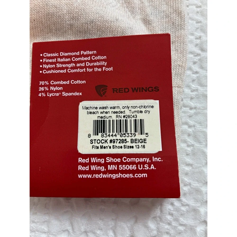 Red‎ Wings Socks Fits Mens 12-16 Tan Cream Diamond Pattern Dress Made in USA